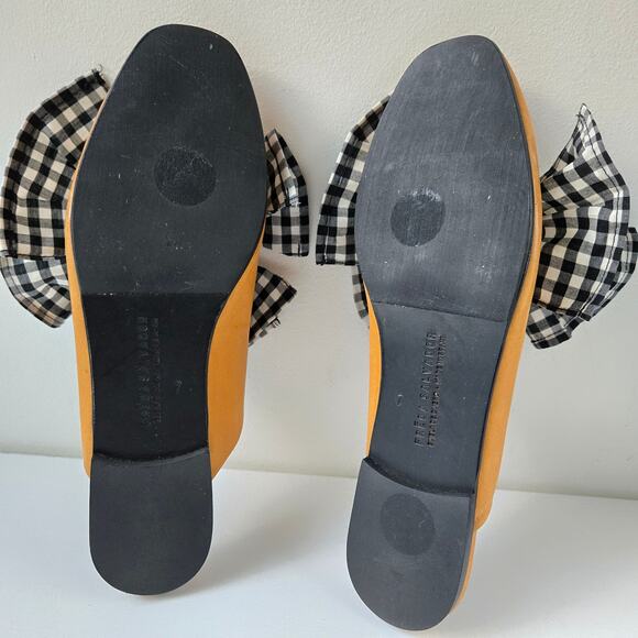 Freda Salvador NEW Ono Gingham Bow Tie Grommet Yellow Leather Mule Flats Size 7 - Picture 7 of 16